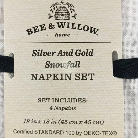 Bee & Willow-Silver& Gold Snowfall- Napkins- 18"x18"- Holiday- White - Picture 2 of 7